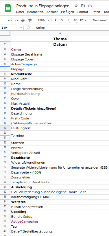 Bild einer Excel-Tabelle mit einem Prozess.